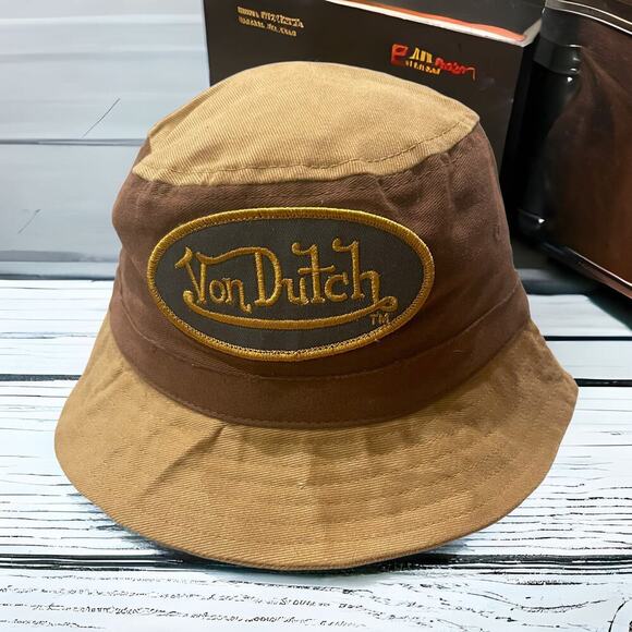 Von Dutch Embroidered Bucket Hat Brown Khaki Little Kids 21" Circumference NWOT - Picture 3 of 11